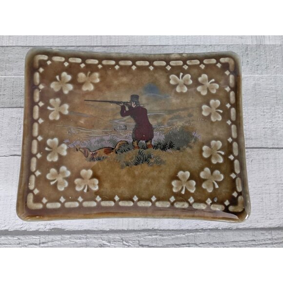 Vintage Irish Porcelain Trinket Box Hunter Scene & Shamrock Design Wade Ireland - Picture 2 of 10